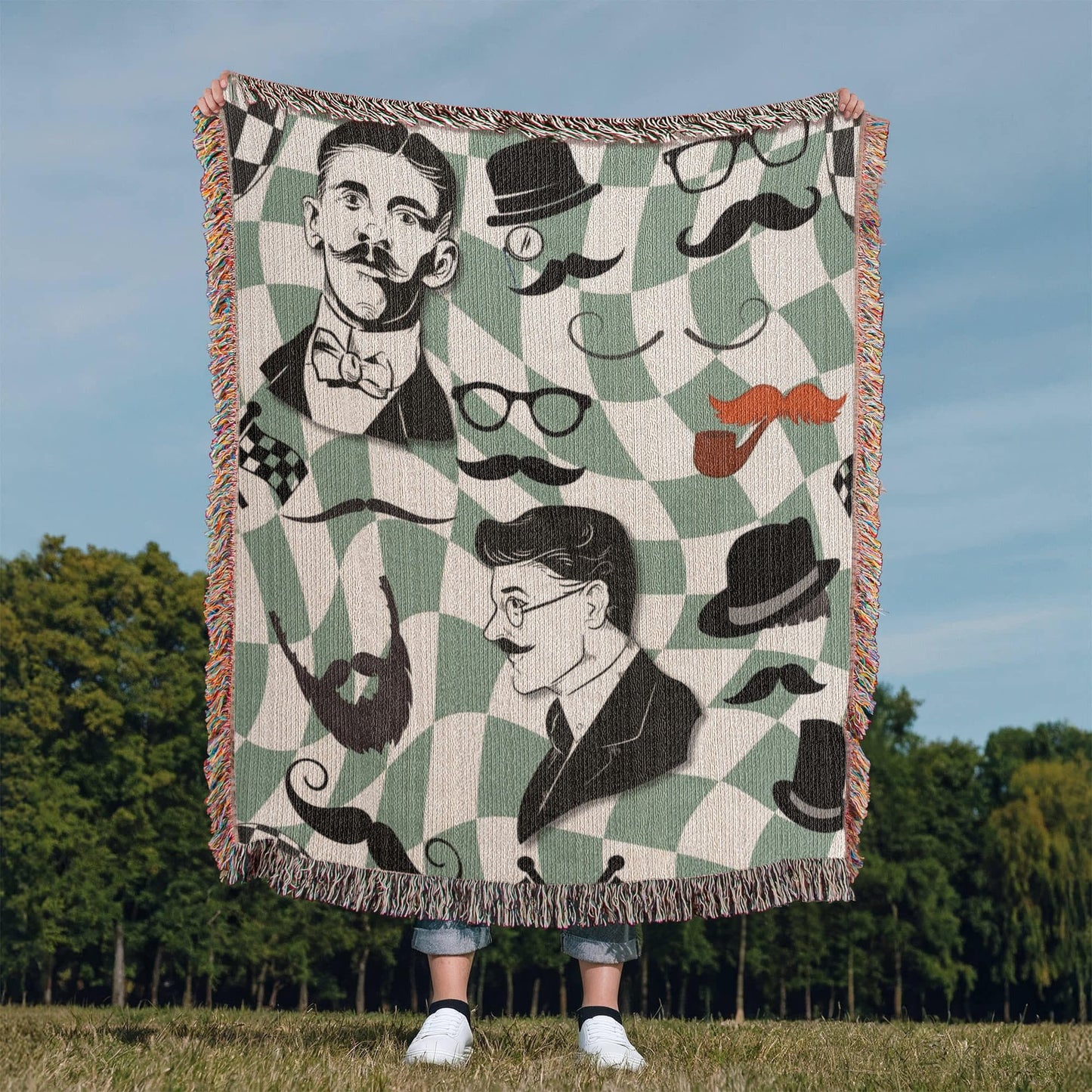 Gift for Men, Moustache Men, Distinguished Males, Heirloom Woven Blanket (Portrait)