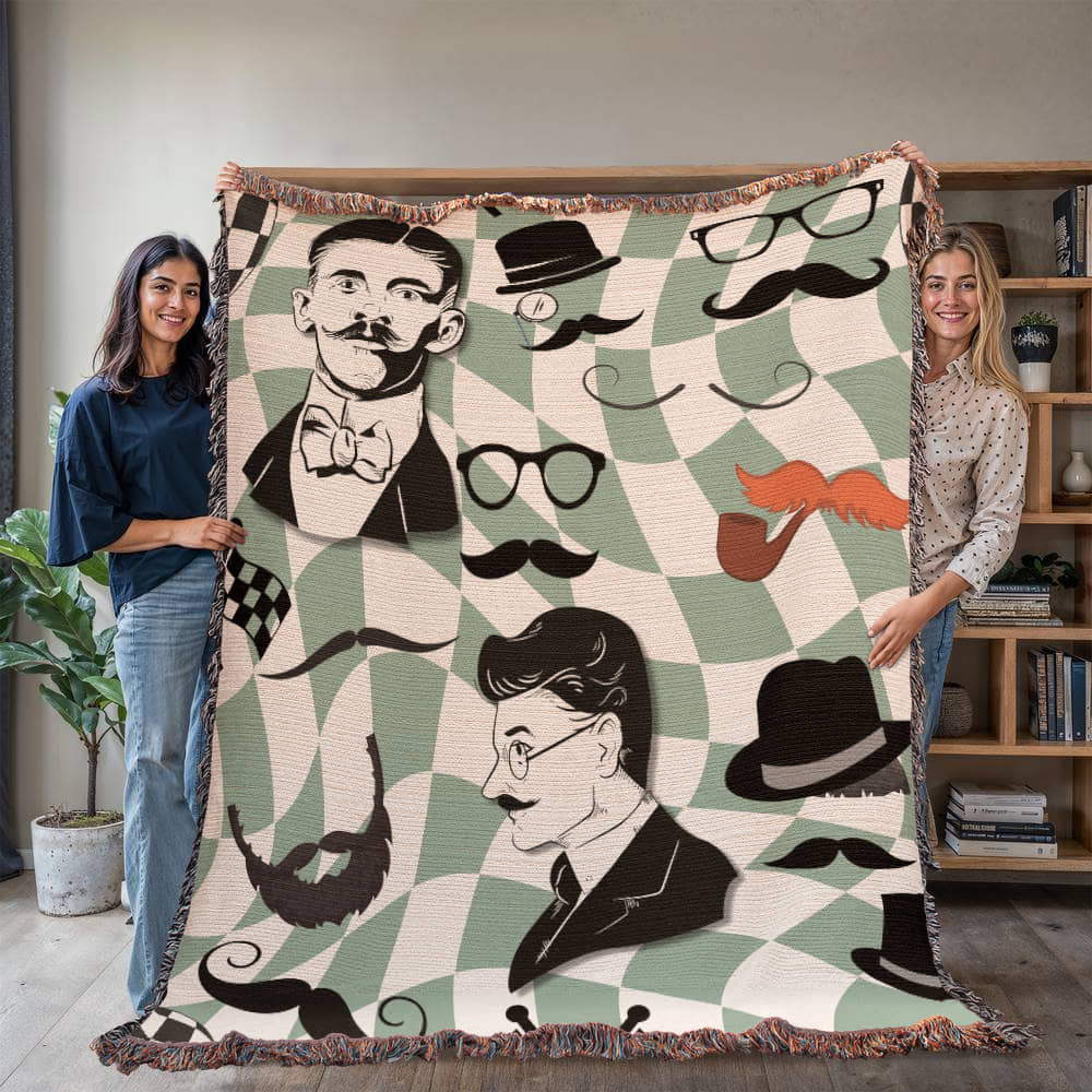 Gift for Men, Moustache Men, Distinguished Males, Heirloom Woven Blanket (Portrait)
