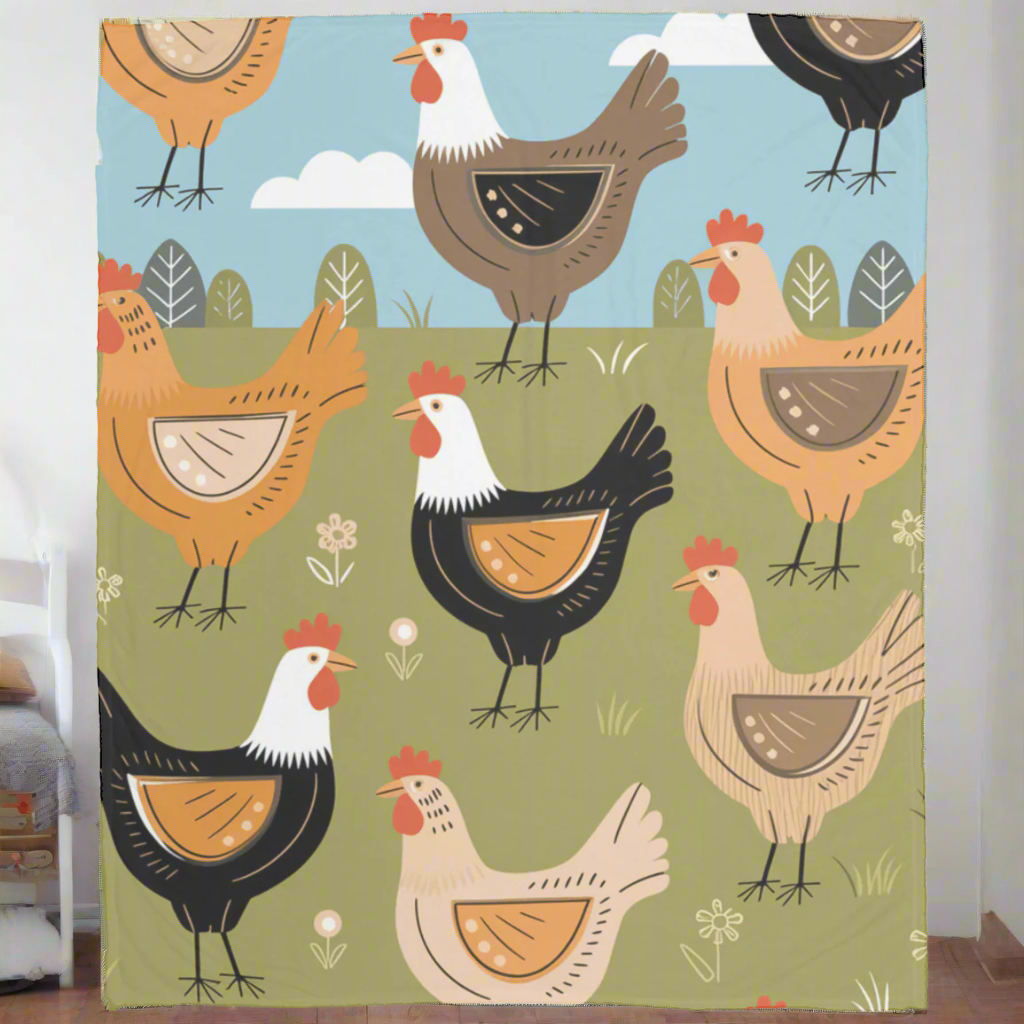 Cozy Chicken, Retro Vintage Style Softest, Plush Fleece Blanket