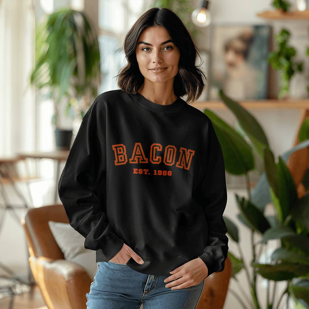 BACON 1986 University Style Gildan 18000 Unisex Crewneck Sweatshirt, Front Print
