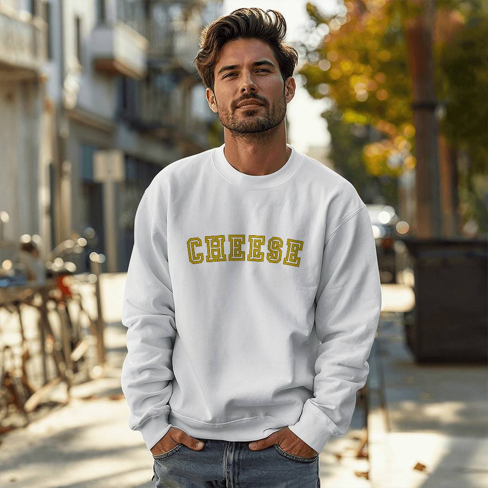 CHEESE University Style Logo Sweatshirt, Unisex Crewneck Sweatshirt
