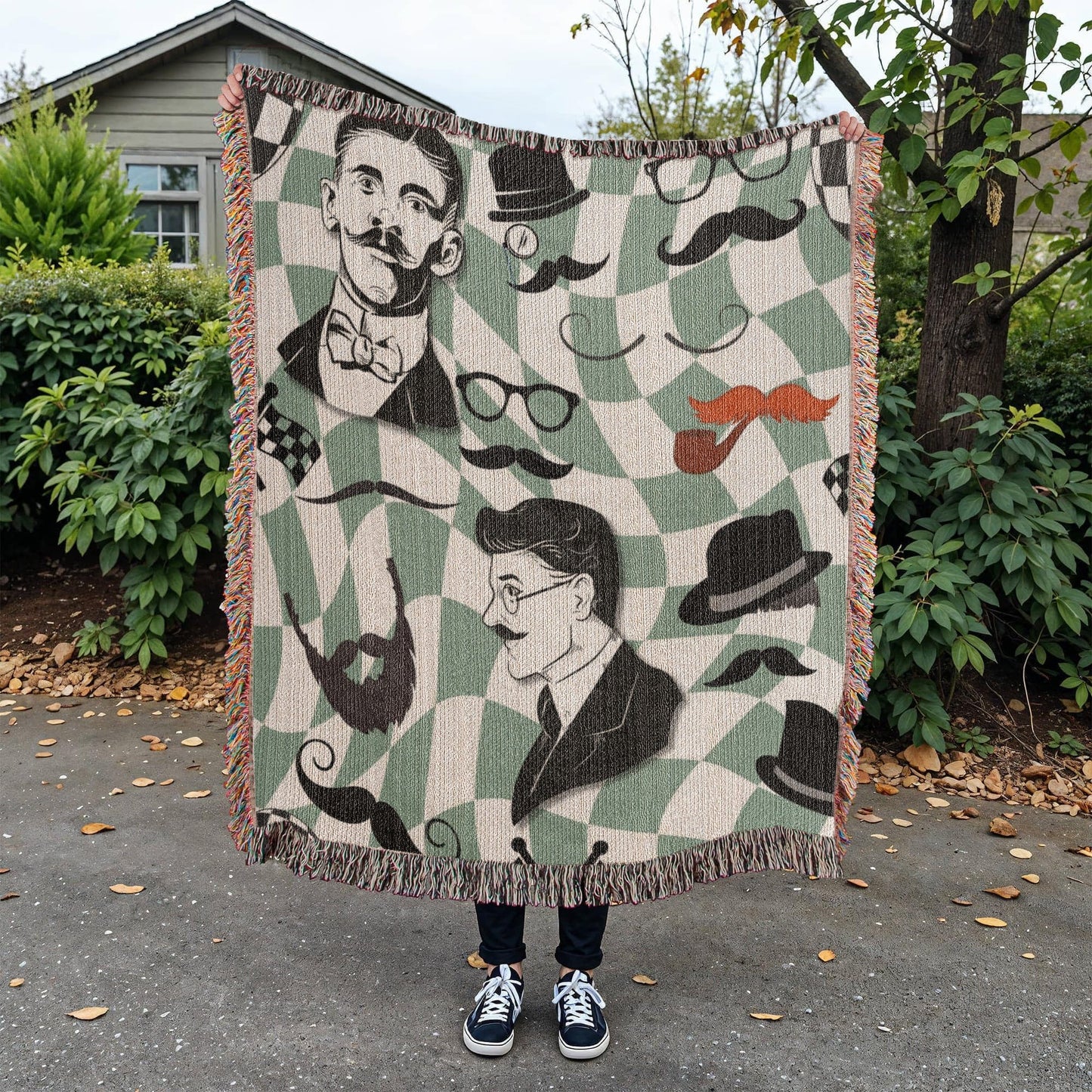 Gift for Men, Moustache Men, Distinguished Males, Heirloom Woven Blanket (Portrait)