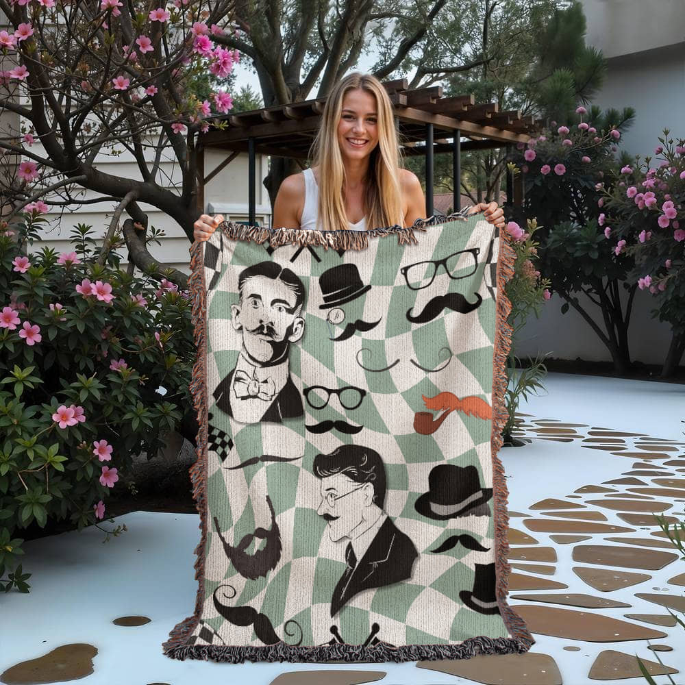 Gift for Men, Moustache Men, Distinguished Males, Heirloom Woven Blanket (Portrait)