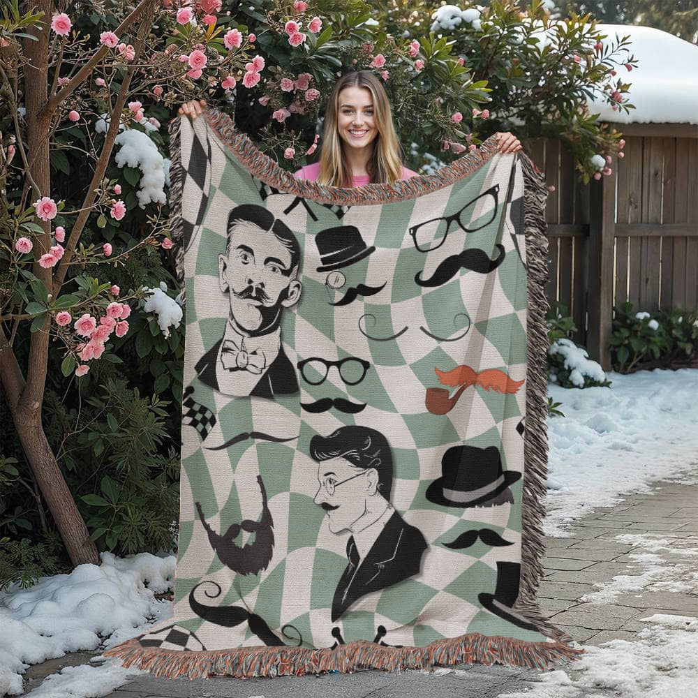Gift for Men, Moustache Men, Distinguished Males, Heirloom Woven Blanket (Portrait)