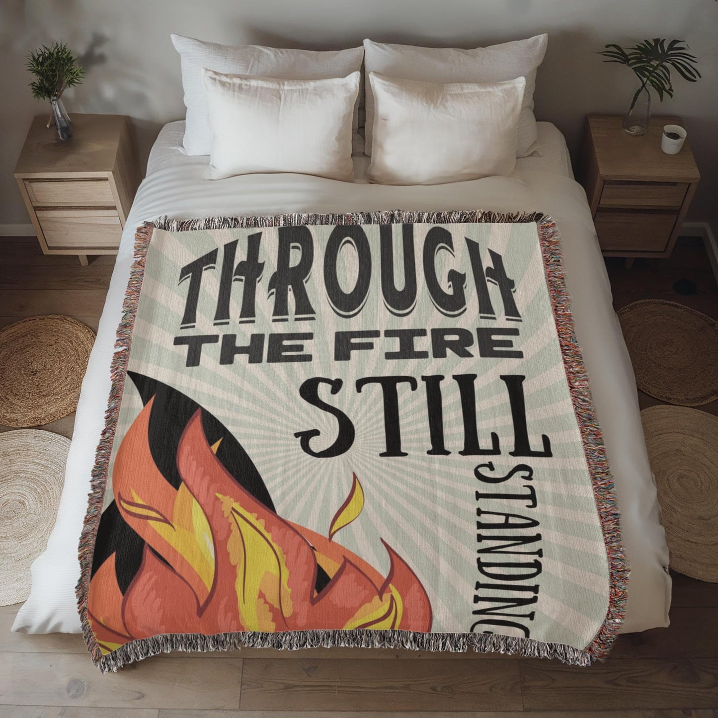Through the Fire Still Standing Blanket – Encouragement Gift, Woven Strength Throw, Mental Health Recovery Gift for Men or Women