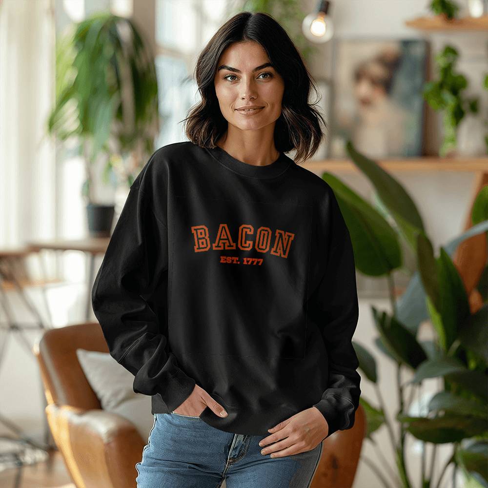 Bacon Gildan 18000 Unisex Crewneck Sweatshirt Front Print