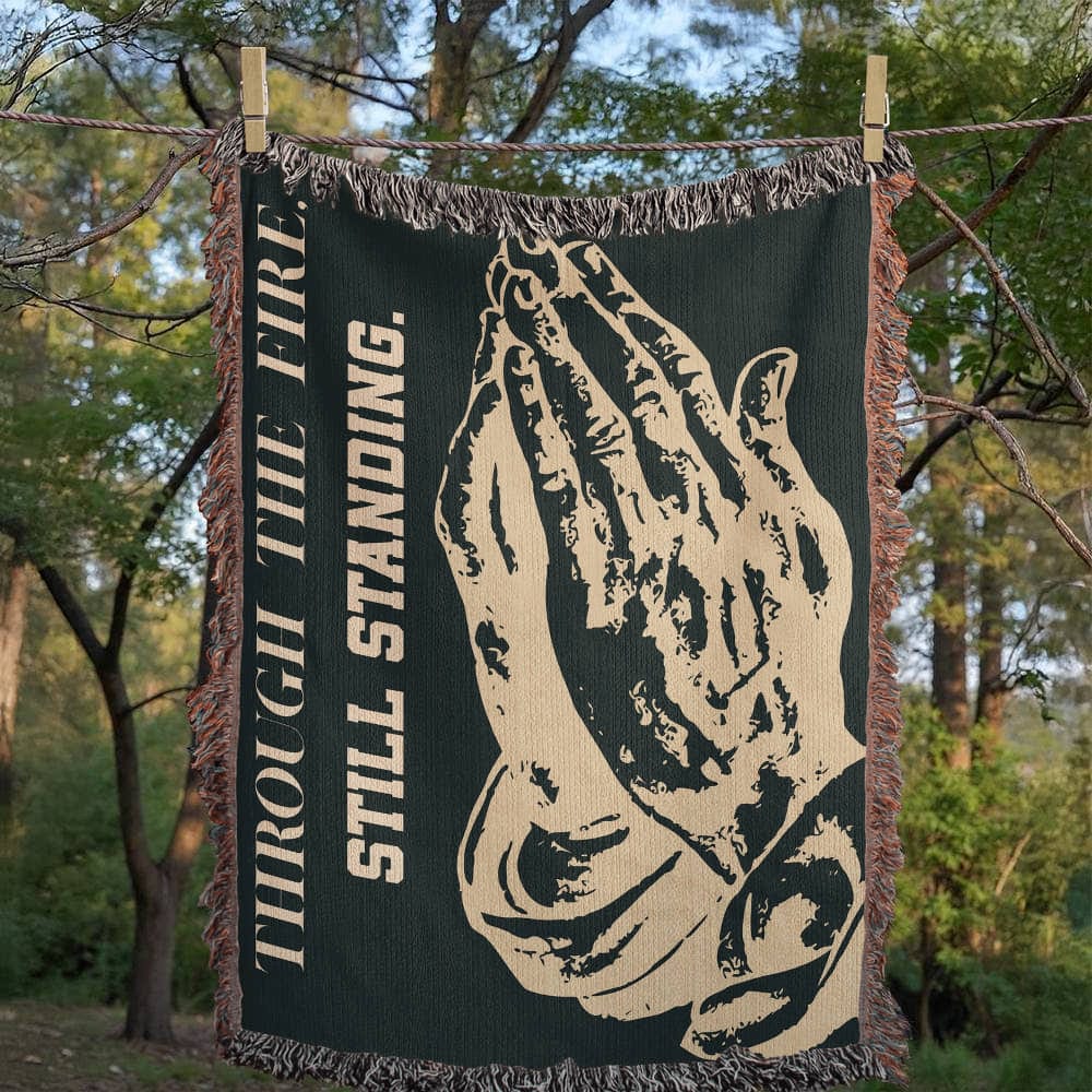 Through the Fire Prayer Blanket – Christian Woven Throw, Faith-Based Encouragement Gift, Strength & Recovery Blanket