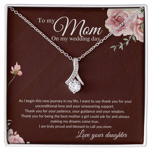 Eternal Ribbon Necklace | Mother of the Bride Gift from Daughter | Mother of the Bride Necklace | from Bride to Mom | To Mom from Bride - BespokeBliss