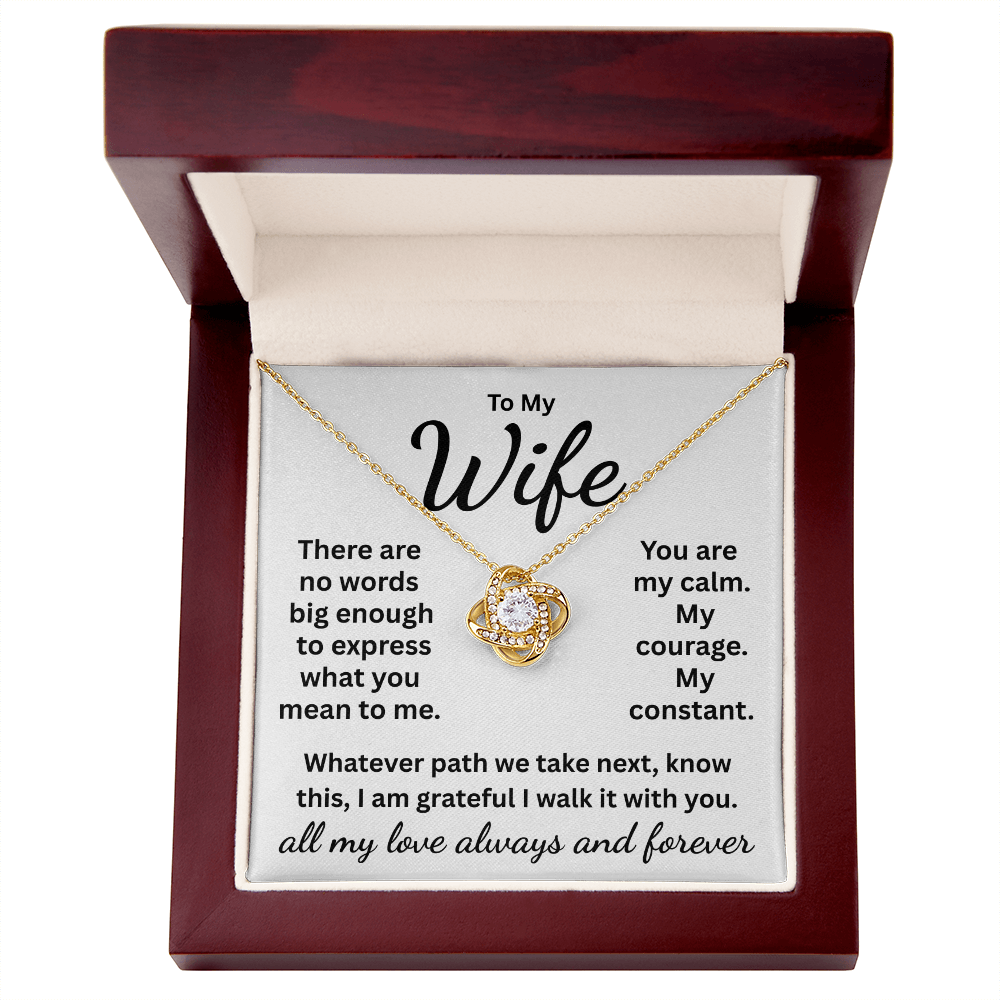Wife: Message Card and Incredible Love Knot Necklace, Fast Free Shipping.