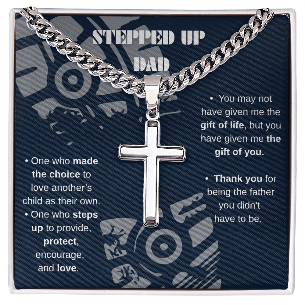 Cross Necklace Gift ‘Stepped-Up Dad’ Message Card
