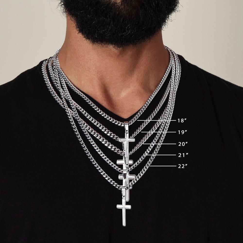Badass Husband Artisan Cross Necklace on Cuban Chain Gift | Husband Gift Anniversary Birthday - BespokeBliss