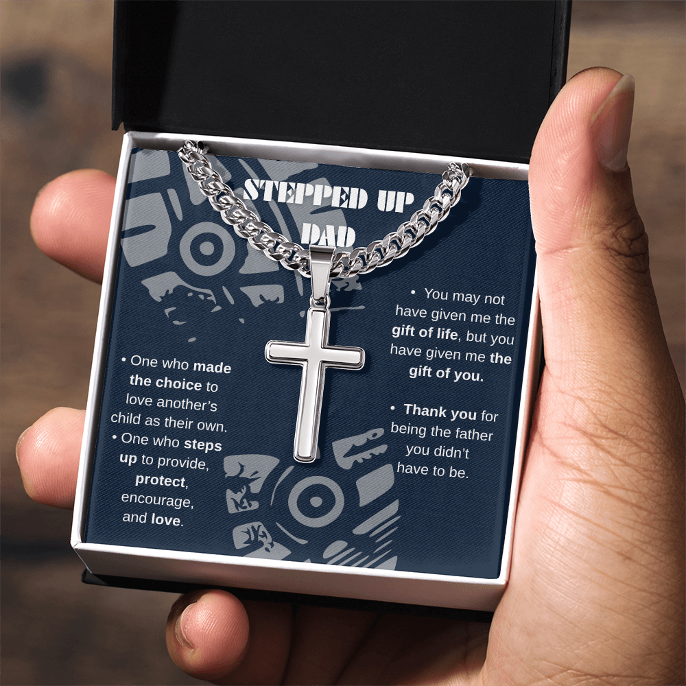 Cross Necklace Gift ‘Stepped-Up Dad’ Message Card
