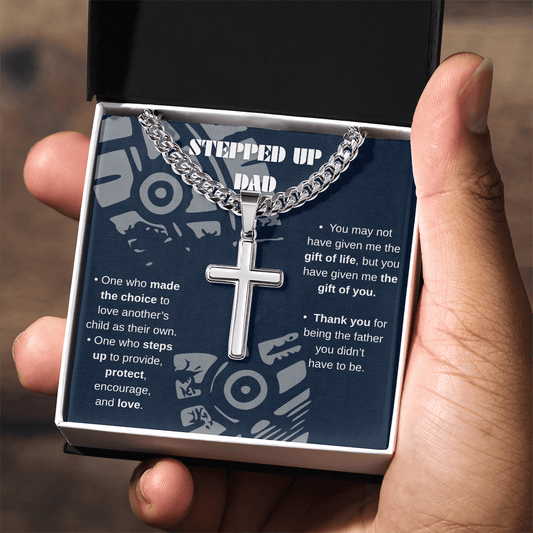 Cross Necklace Gift ‘Stepped-Up Dad’ Message Card