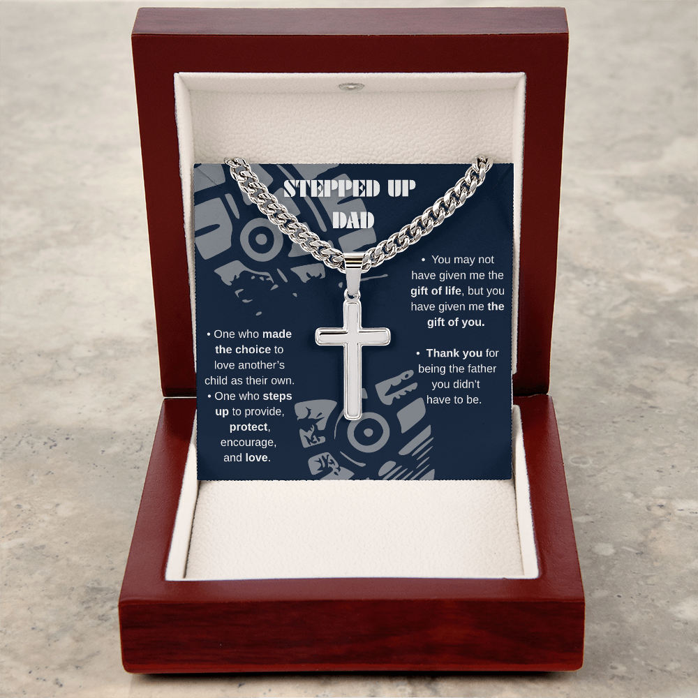 Cross Necklace Gift ‘Stepped-Up Dad’ Message Card
