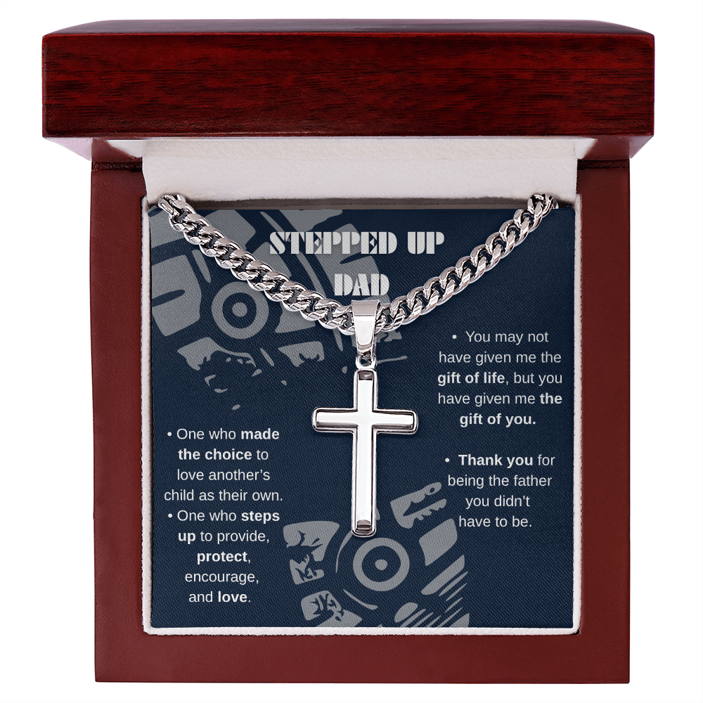 Cross Necklace Gift ‘Stepped-Up Dad’ Message Card