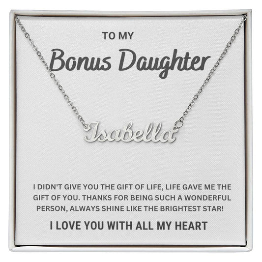 Bonus Daughter, I Love You With All My Heart | Name Necklace