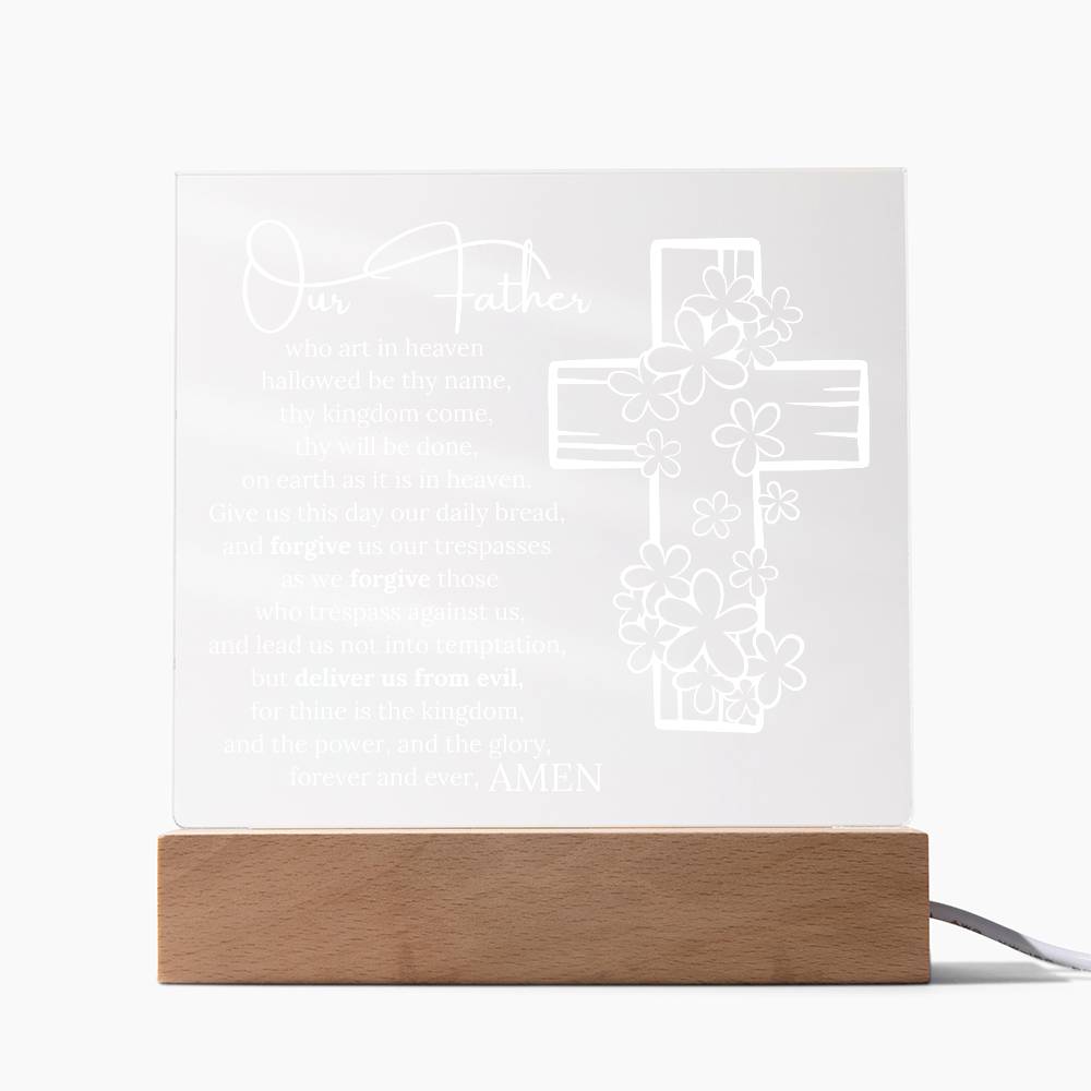 Lords Prayer, Acrylic Wooden Base, Night Light with 7 LED lighting options
