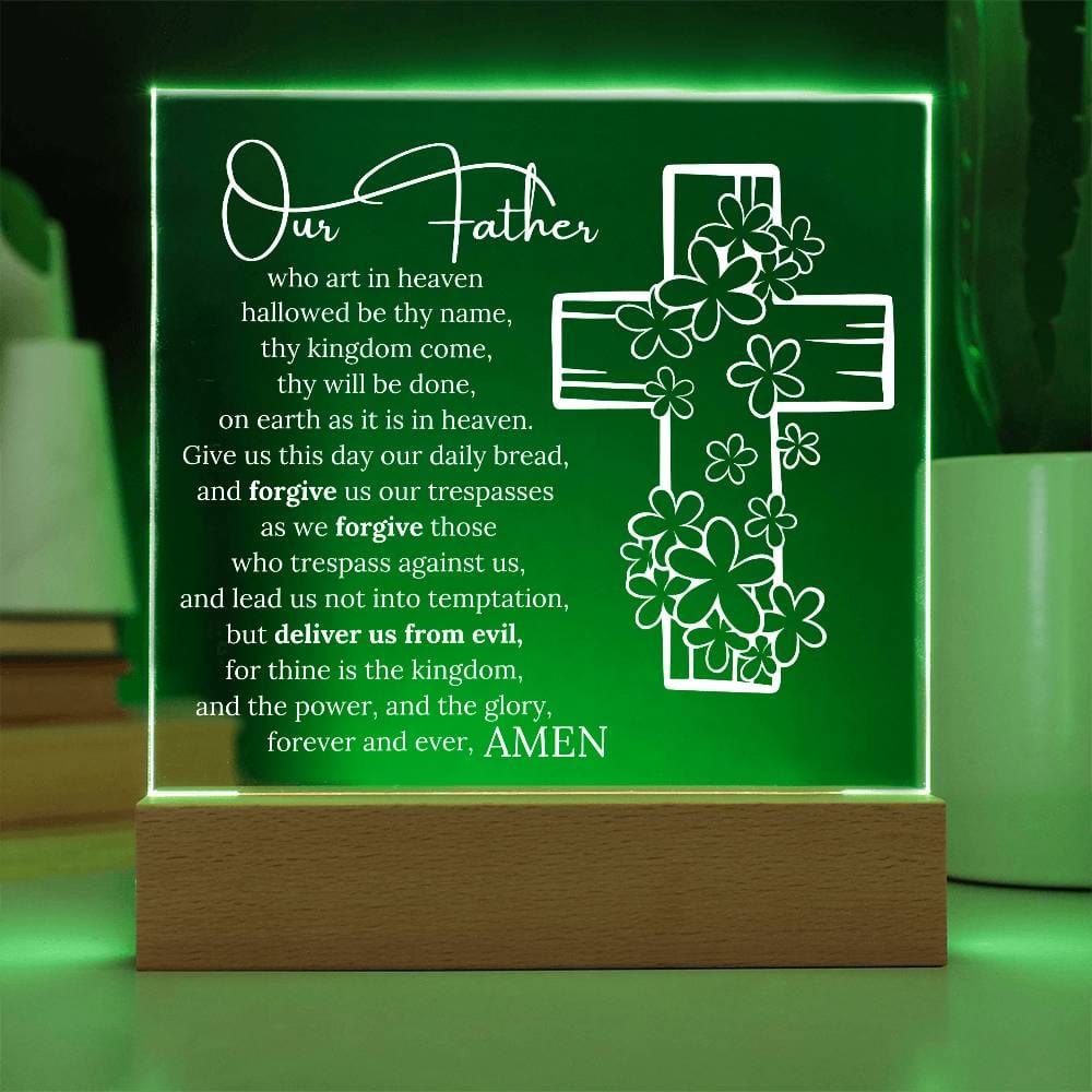 Lords Prayer, Acrylic Wooden Base, Night Light with 7 LED lighting options