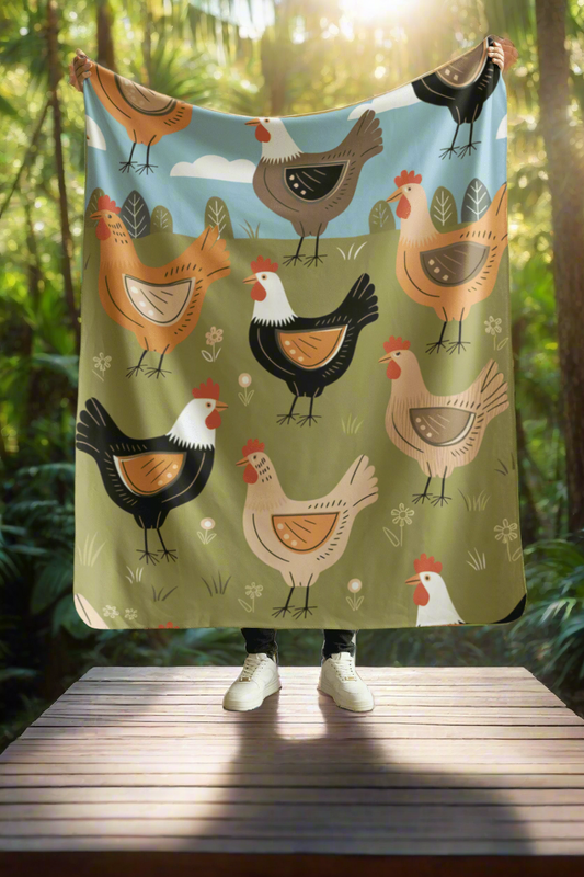 Cozy Chicken, Retro Vintage Style Softest, Plush Fleece Blanket