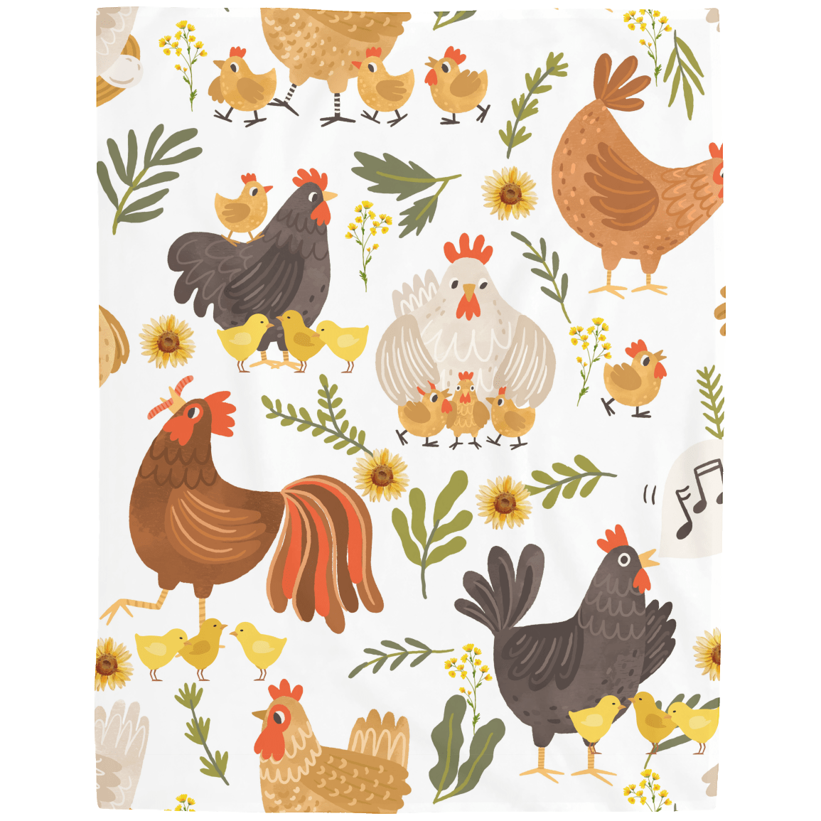 Chickens and Chicks, Cozy Plush Fleece Snuggle Blanket With Roosters, Hens and Chicks