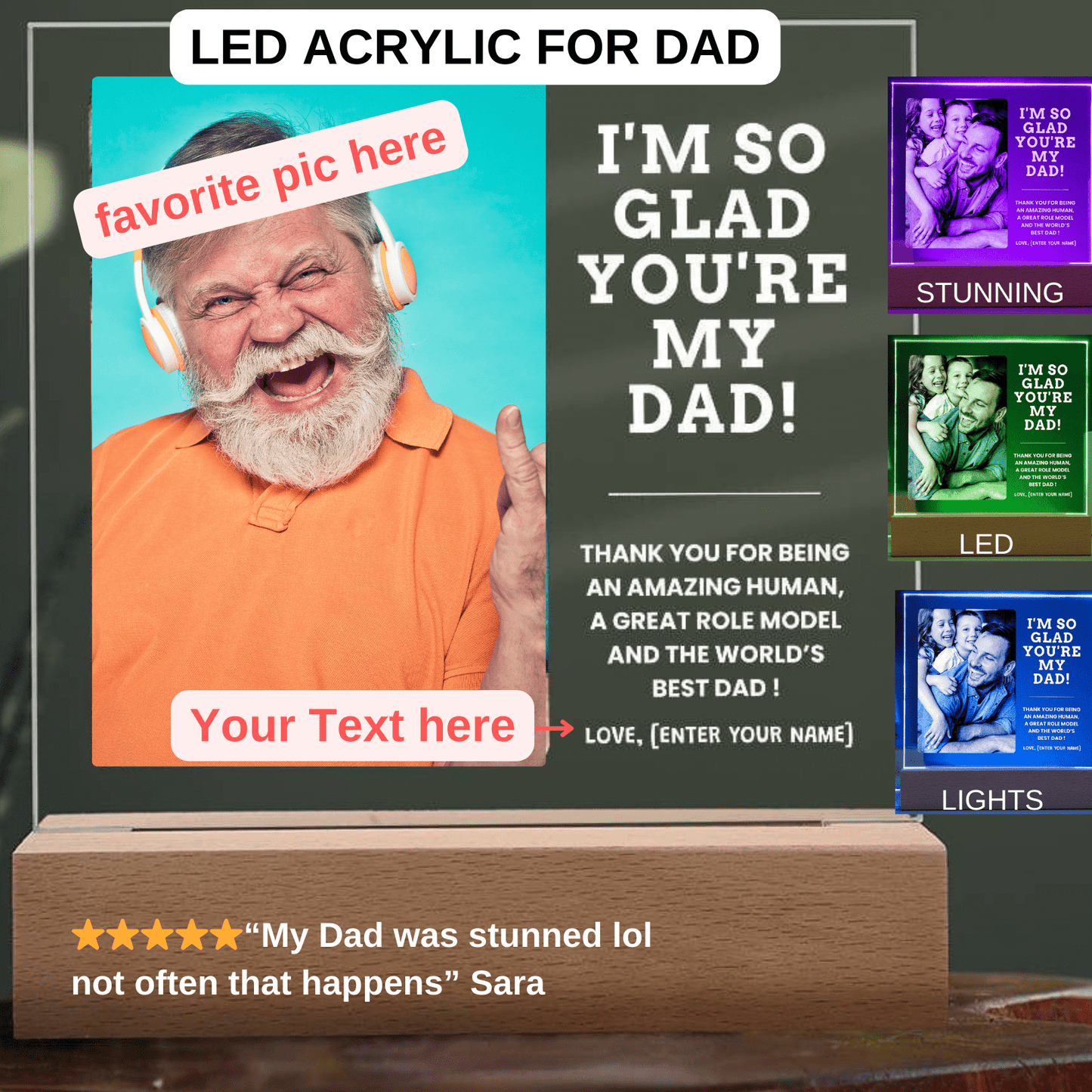 I'M SO GLAD YOU'RE MY DAD SQUARE NIGHT LIGHT ACRYLIC [Personalized]