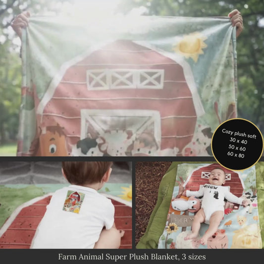 Children's Super Cozy Farm Yard Scene Plush Fleece Blanket (3 sizes) Super Soft Lightweight Blanket